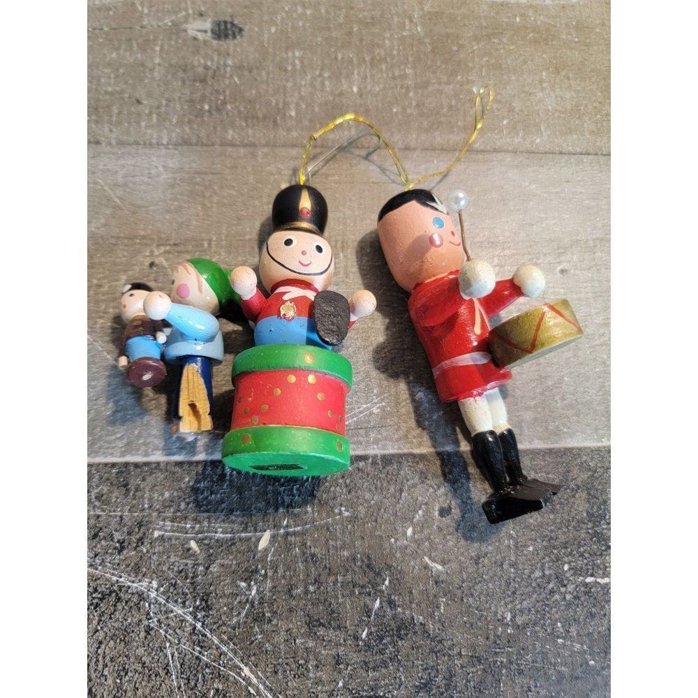 Wooden Drummer Boy AS IS Soldier Kid doll toy drum Xmas ornament set